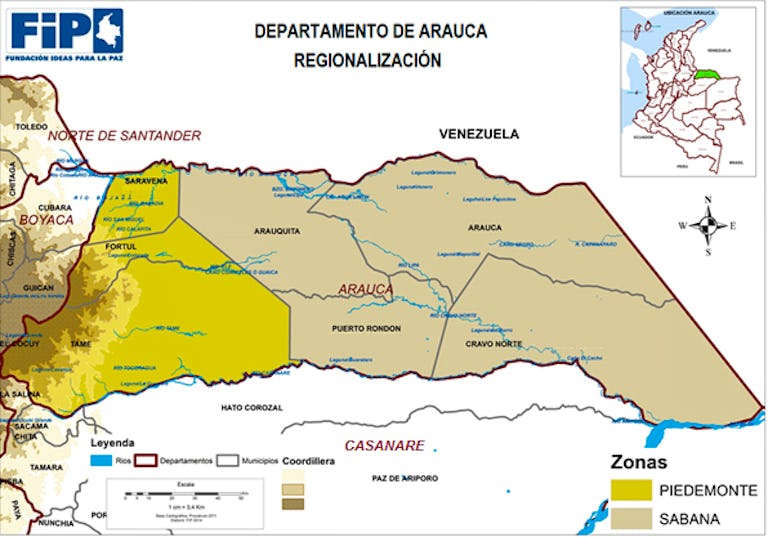 Regionalización del departamento de Arauca. Fuente: Base de Datos del Conflicto –Unidad de Análisis Siguiendo el Conflicto.