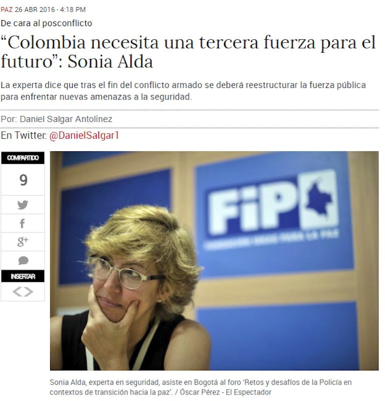 La española Sonia Alda, experta en seguridad, en entrevista este martes con el diario El Espectador.