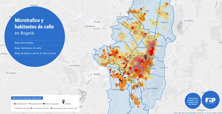 Explore el mapa de microtráfico, habitantes de calle, hurtos y delitos contra la vida en Bogotá