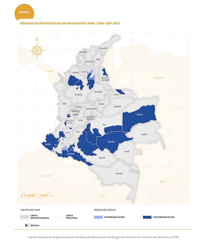 Erradicación forzada en municipios PNIS / ene-sep 2017