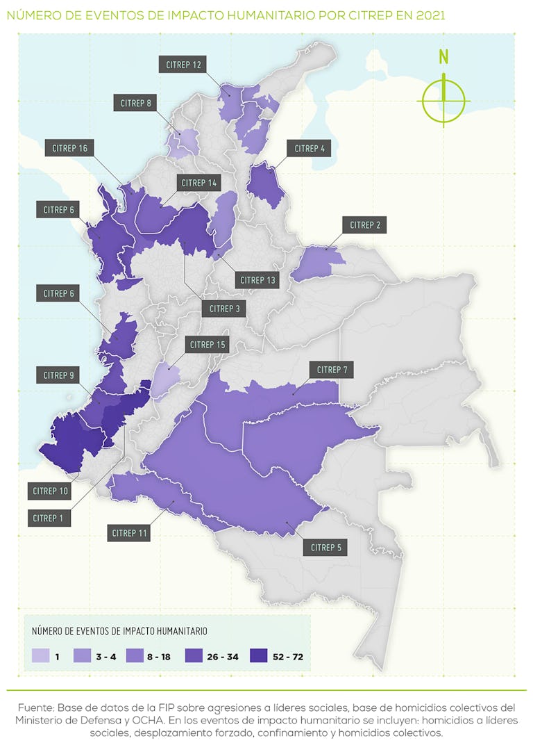 Número de eventos de impacto humanitario en la Circunscripciones de Paz en el 2021