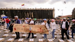 Homenaje en febrero de este año a líderes sociales y excombatientes asesinados tras la firma del Acuerdo de Paz en la Plaza de Bolívar