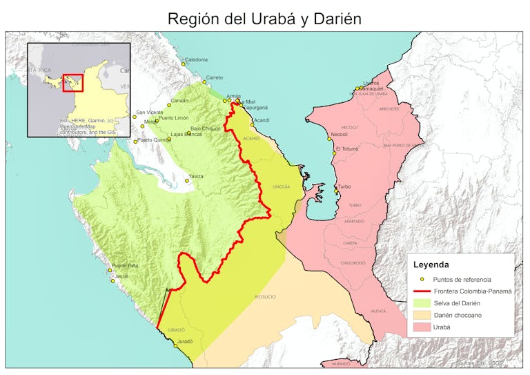Las regiones del Urabá y el Darién.