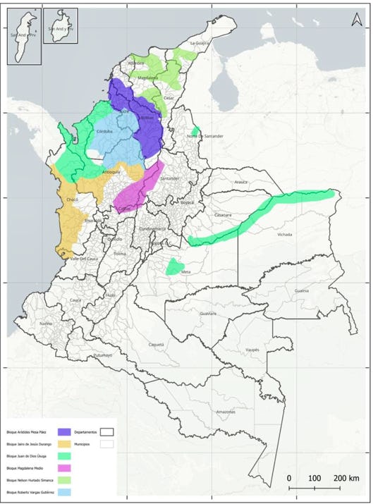 Influencia de grupos armados 2025 del Clan del Golfo (bloques).
